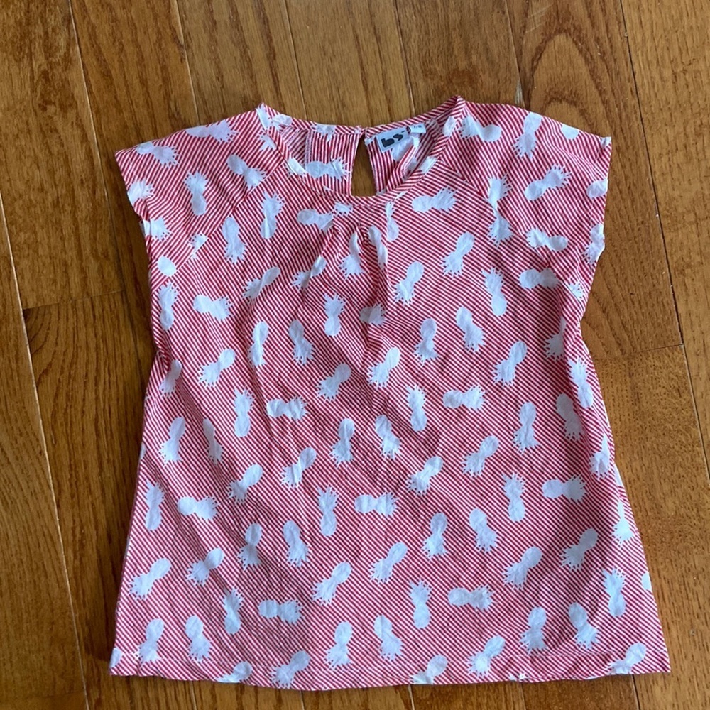 Red and white pinstripe pineapple print shirt size 7/8